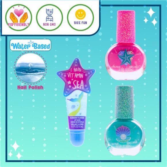 Girl Mermaid Vibes Makeup Set, 7 Pieces, Including Lip Gloss, Nail Polish - Picture 7 of 14